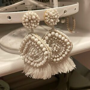 White beaded statement earrings
